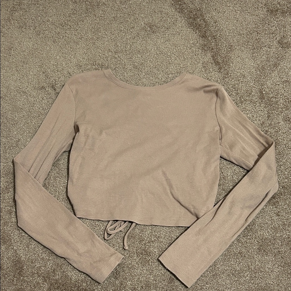 Long Sleeve Open Back Top - Beige